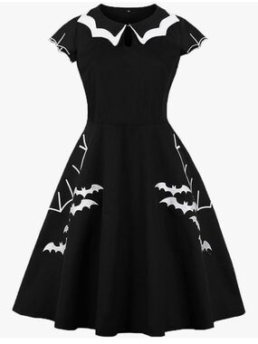 Gothic Rockabilly Bat & Spiderweb Plus Size Swing Dress Size 3X/18-20